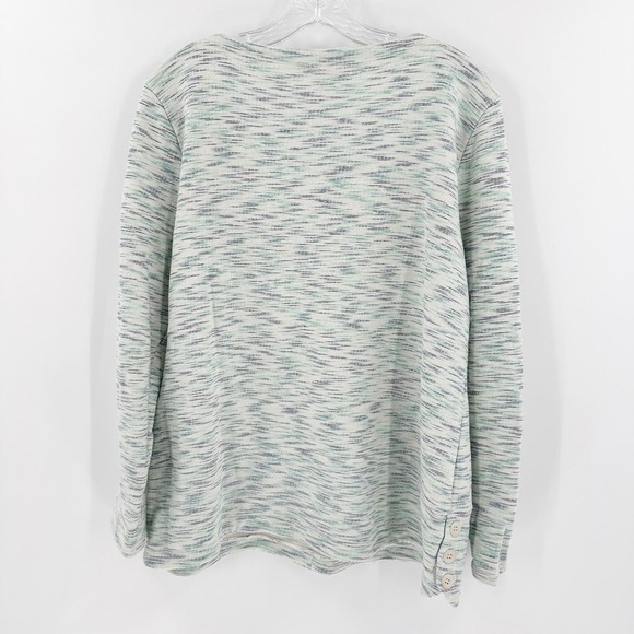 Talbots Cream Green Space Dye Metallic Side Button Pullover Sweatshirt Size XL - Picture 2 of 11